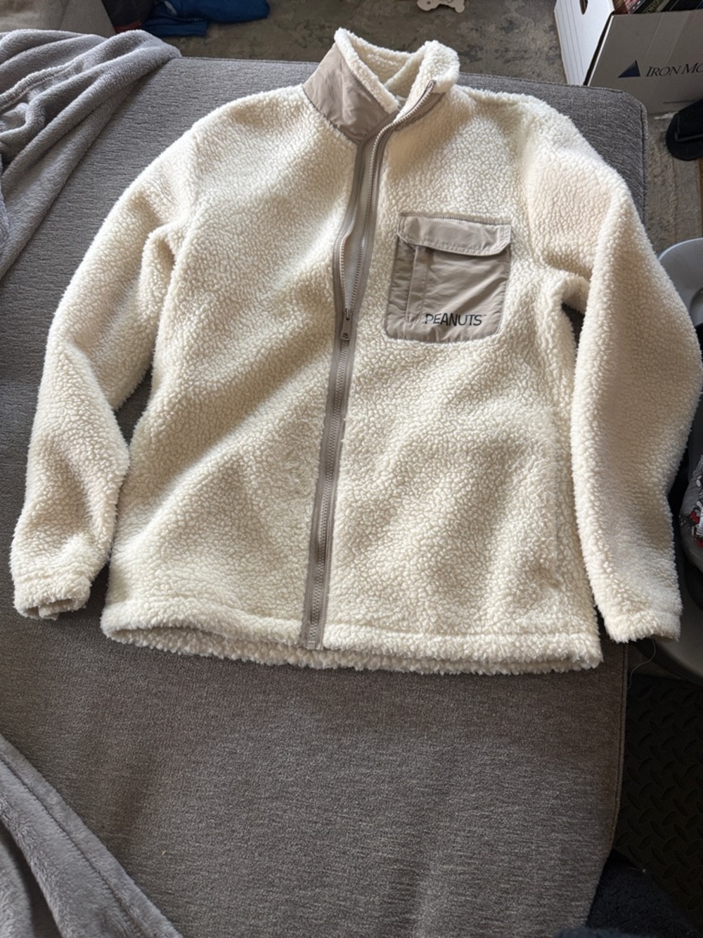 H&M Peanuts Cream Sherpa Puffer Jacket with Chest Pocket